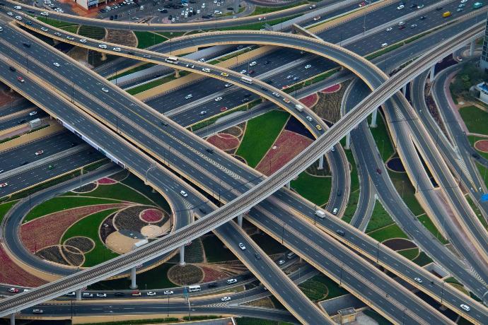 aerial photography of gray concrete roads